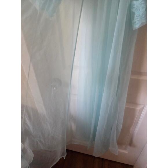 Vintage Large Blue Long Chiffon Nylon PEIGNOIR Nightgown Robe Sheer Lace - Picture 5 of 5